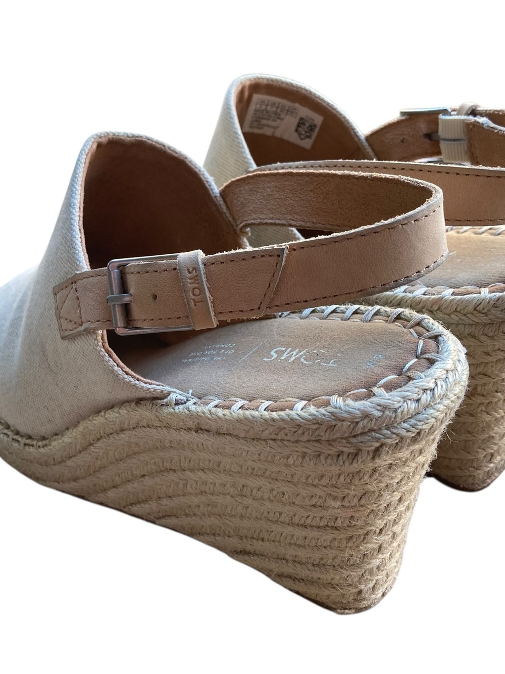 TOMS Size 9 Tan Canvas Espadrille Wedge Sandals Slingback Platform Summer - Picture 4 of 7